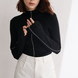 Black Premium Wool Contrast Trim Sweater